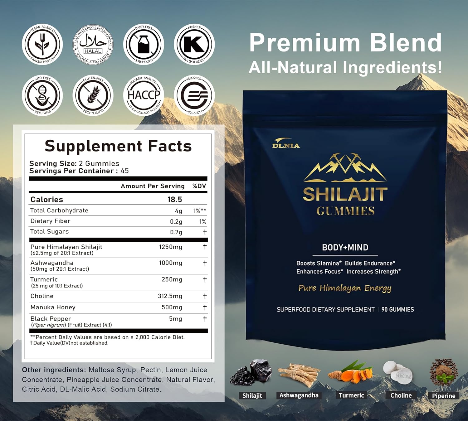 Shilajit Gummies with Ashwagandha, Seamoss, Turmeric - Organic, Zero Sugar & Vegan-Friendly Himalayan Shilajit for Men & Women - Energy, Calm Cosrtisol, Sleep, Immune Support & Overall Health