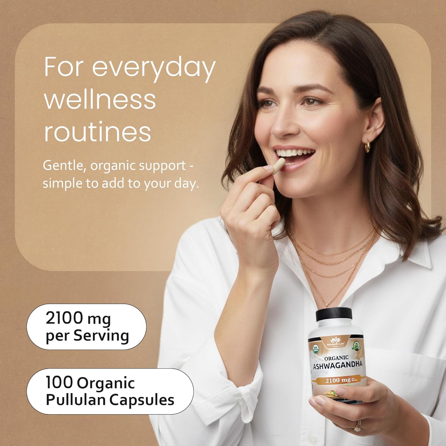 NaturaLife Labs Organic Ashwagandha 2100 mg per Serving – Root Powder & Extract – 100 Capsules – Vegan, Non-GMO, Gluten-Free