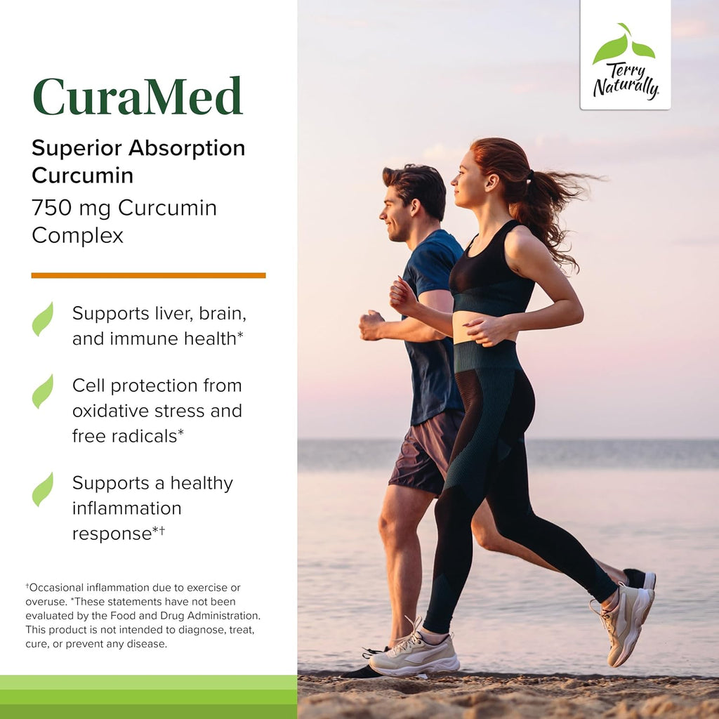Terry Naturally CuraMed 750 mg - Antioxidant Supplement for Brain & Heart Health Support - Supplement with High-Potency Curcumin Complex - Kidney, Liver & Immune Health Support - 120 Softgels