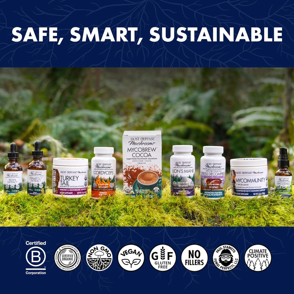 Host Defense Mushrooms Lion's Mane - Supplement Capsules for Brain Health Support - Mushroom Support for Focus & Memory Function - Immune & Nervous System Supplement - 60 Capsules (30 Servings)*