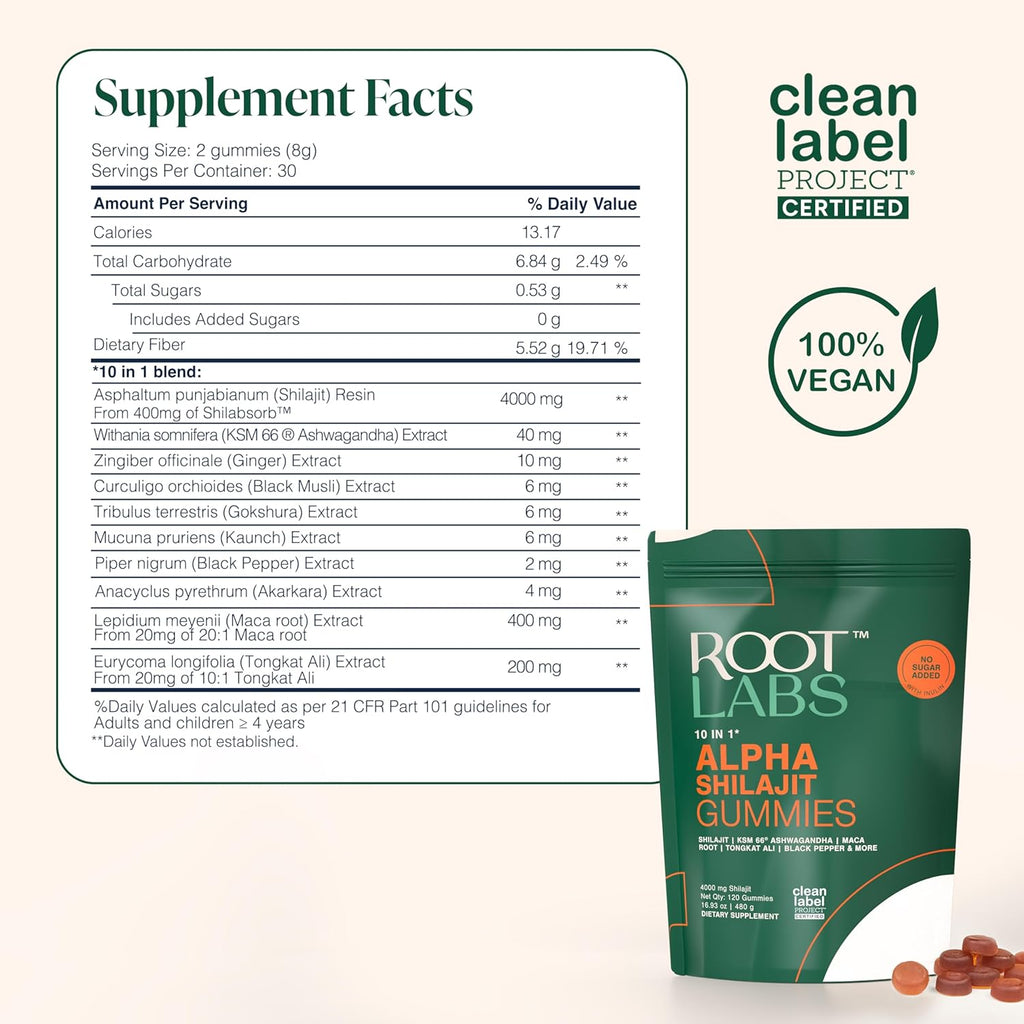 10-in-1 Alpha Shilajit Gummies | 4000 mg Pure Himalayan Shilajit, Tongkat Ali, Maca Root, 75% Fulvic Acid | ShilAbsorb Bioavailability Tech | Sugar-Free Vegan, 85+ Trace Minerals | 120 Pack