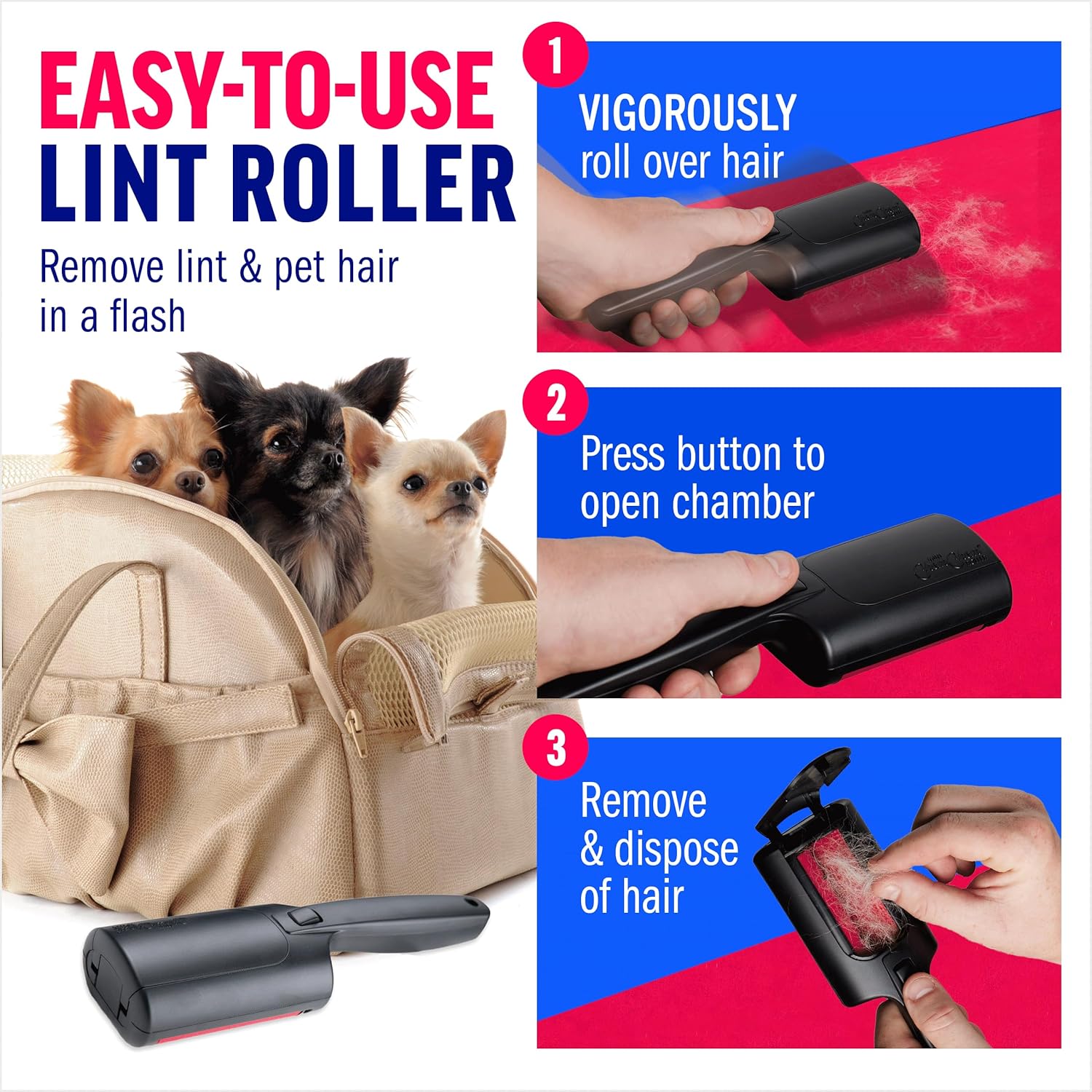 ChomChom Roller for Pet Hair - Reusable Lint Roller Pet Hair Removal Tool for Clothes, Couches, Cars and Travel - Cat Dog Hair Remover, Compact, No Sticky Refills Needed (Mini Roller)
