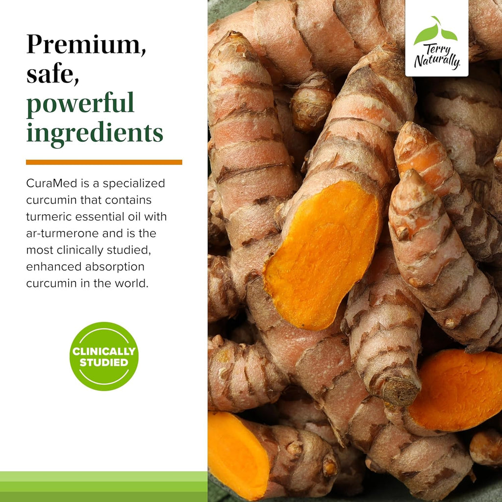 Terry Naturally CuraMed 750 mg - Antioxidant Supplement for Brain & Heart Health Support - Supplement with High-Potency Curcumin Complex - Kidney, Liver & Immune Health Support - 120 Softgels