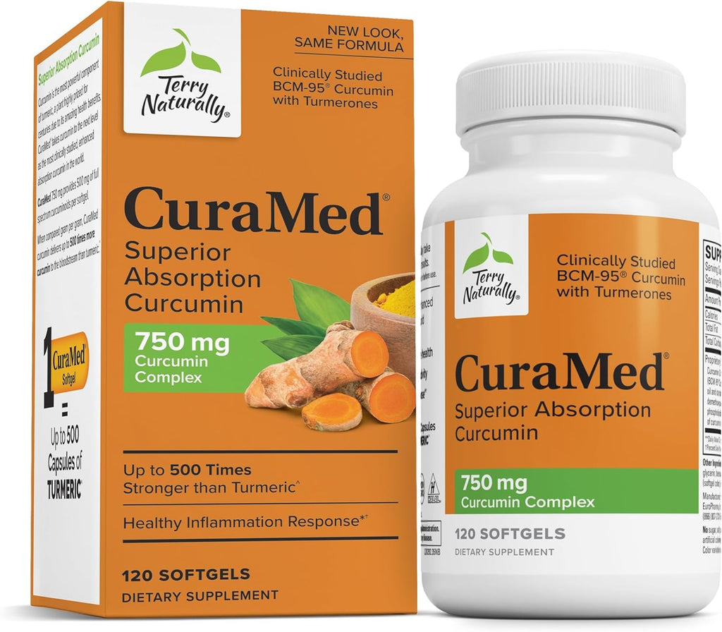 Terry Naturally CuraMed 750 mg - Antioxidant Supplement for Brain & Heart Health Support - Supplement with High-Potency Curcumin Complex - Kidney, Liver & Immune Health Support - 120 Softgels