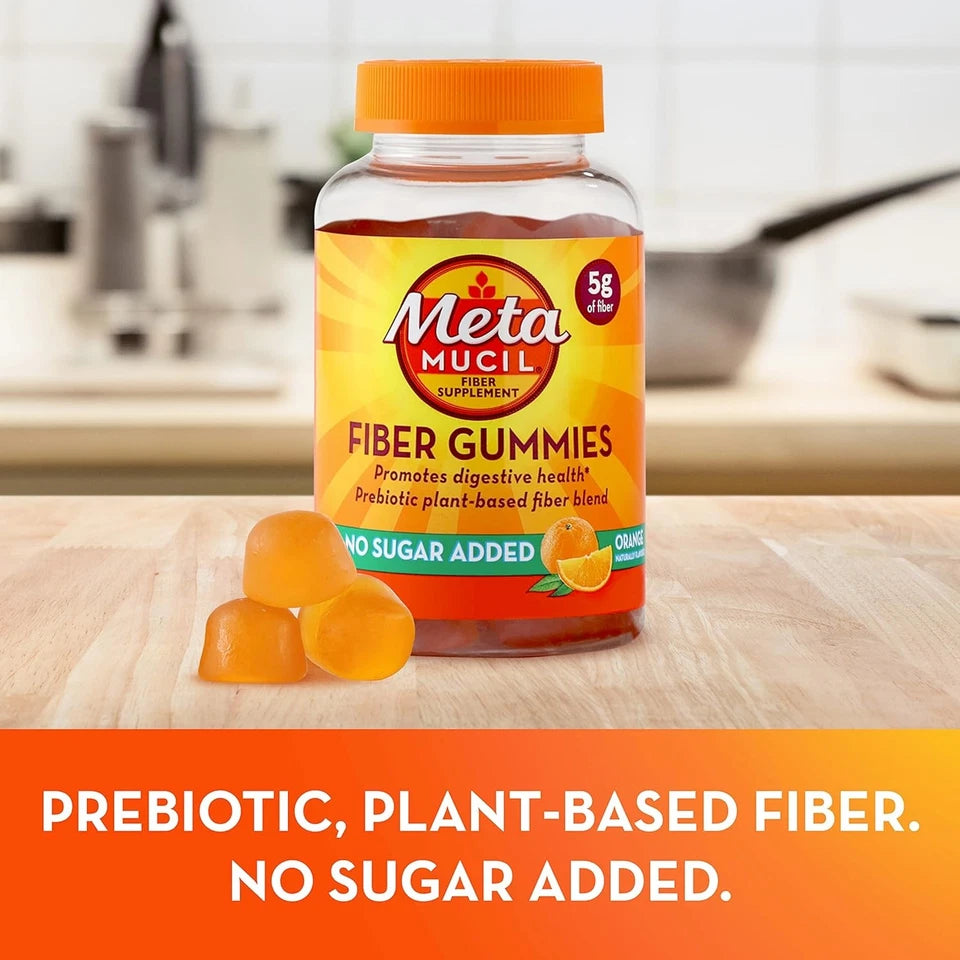 Metamucil Sugar Free Fiber Gummies for Adults – 5g Prebiotic Plant-Based Fiber Supplement for Digestive Health, Orange Flavor, 120 Count